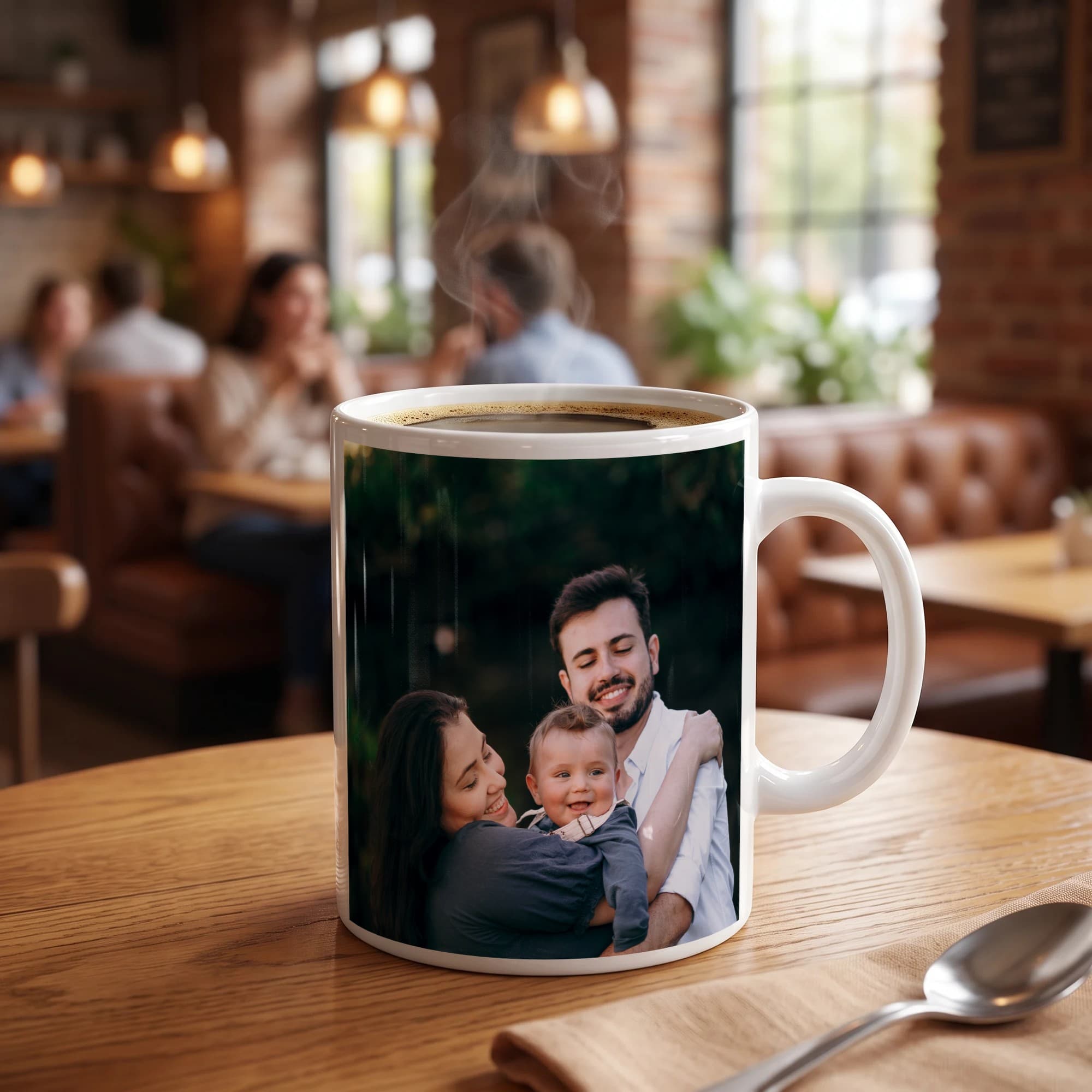 Filxhan i bardhë me foto familjare, në kafene